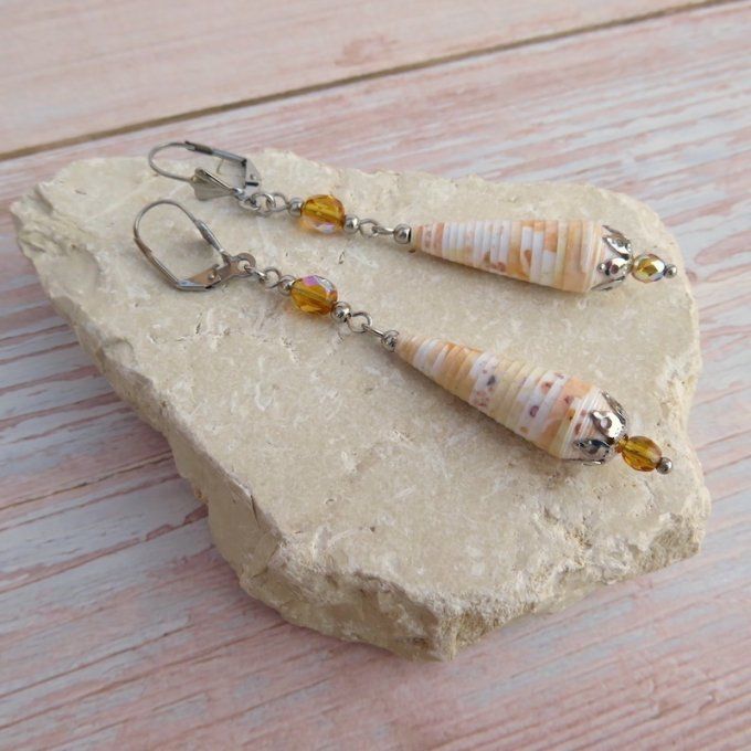 Boucles d'oreilles goutte, perles de Bohème, modèle "Princesse" - Orange clair