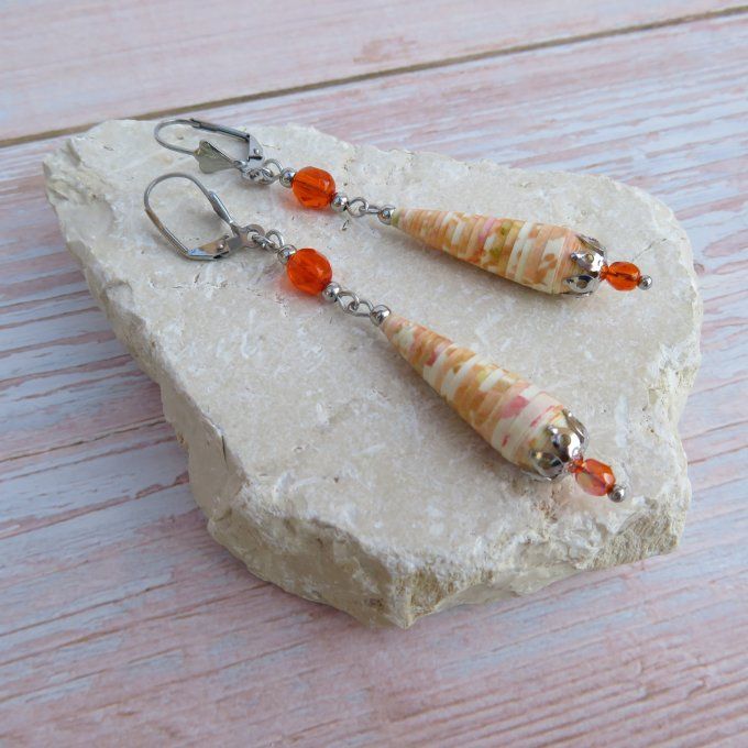 Boucle d'oreilles goutte, perles de Bohème, modèle "Princesse" - Orange