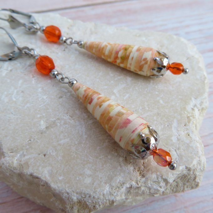 Boucle d'oreilles goutte, perles de Bohème, modèle "Princesse" - Orange