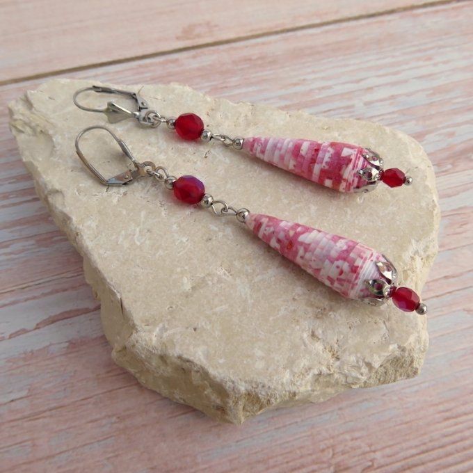 Boucles d'oreilles goutte, perles de Bohème, modèle "Princesse" - Rouge