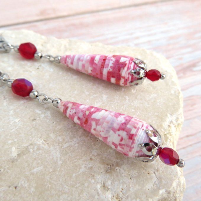 Boucles d'oreilles goutte, perles de Bohème, modèle "Princesse" - Rouge