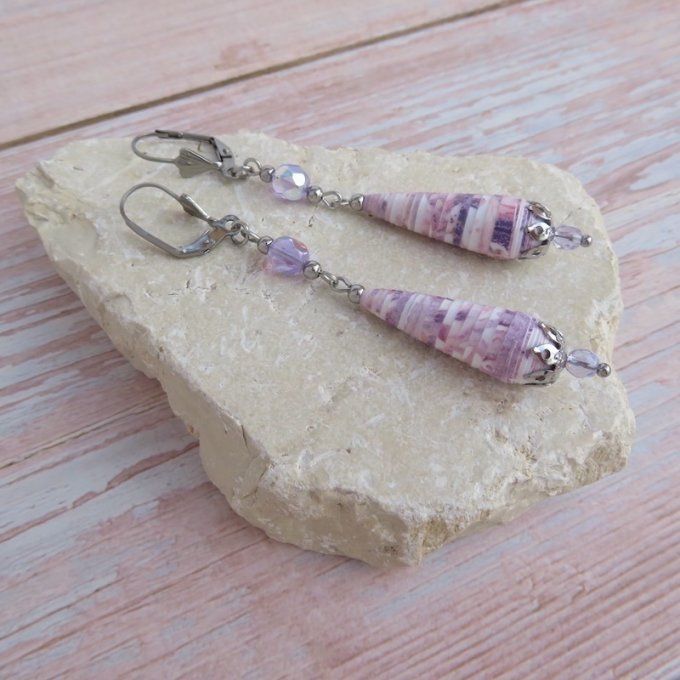 Boucles d'oreilles goutte, perles de Bohème, modèle "Princesse" - Parme
