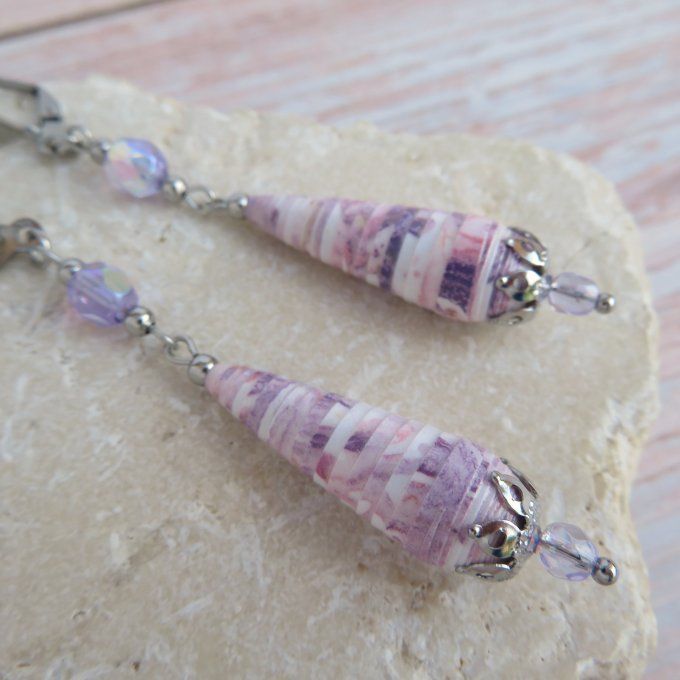Boucles d'oreilles goutte, perles de Bohème, modèle "Princesse" - Parme