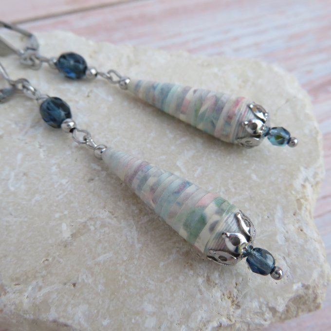 Boucles d'oreilles goutte, perles de Bohème, modèle "Princesse" - Bleu gris