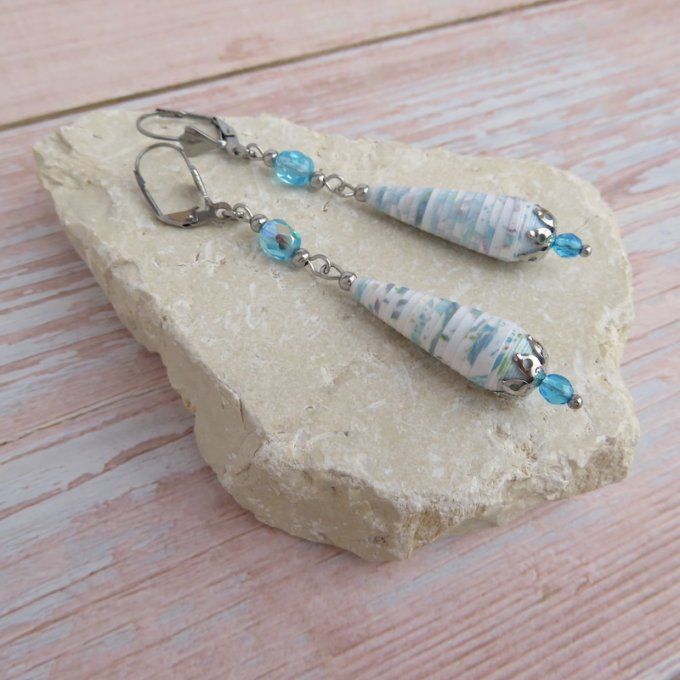 Boucles d'oreilles goutte, perles de Bohème, modèle "Princesse" - Turquoise