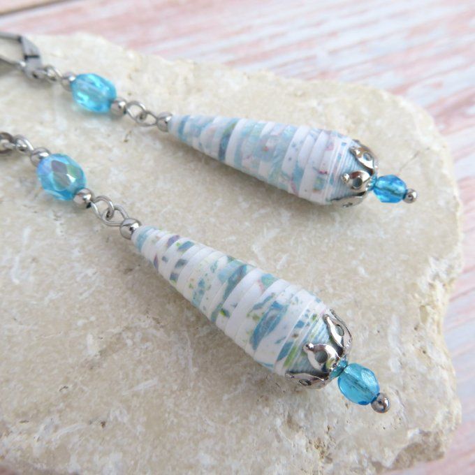 Boucles d'oreilles goutte, perles de Bohème, modèle "Princesse" - Turquoise
