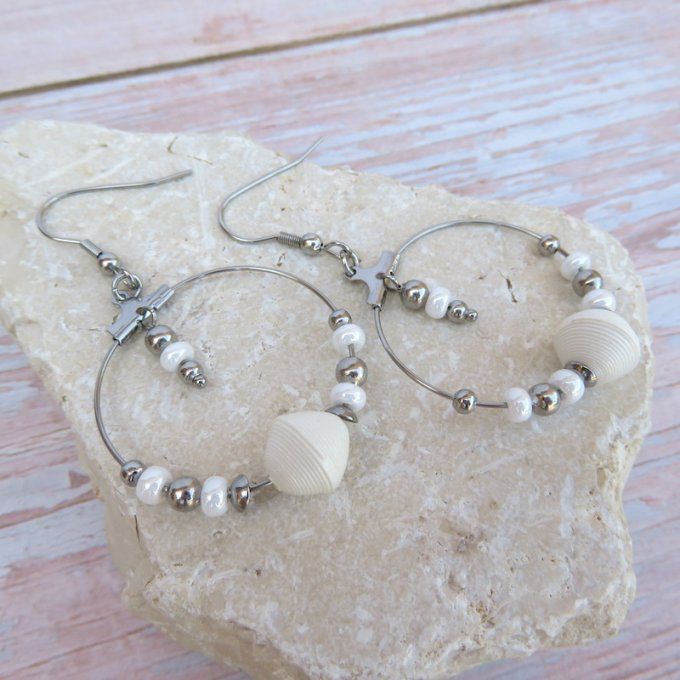 Boucles d'oreilles, créoles rondes - Blanche