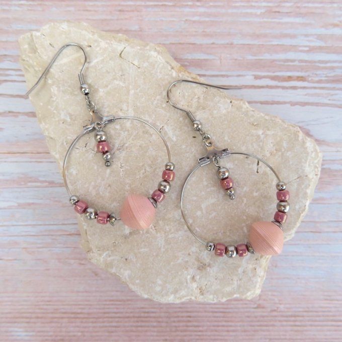 Boucles d'oreilles, créoles rondes - Rose