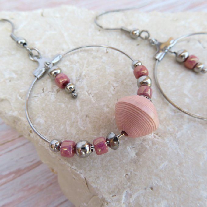 Boucles d'oreilles, créoles rondes - Rose