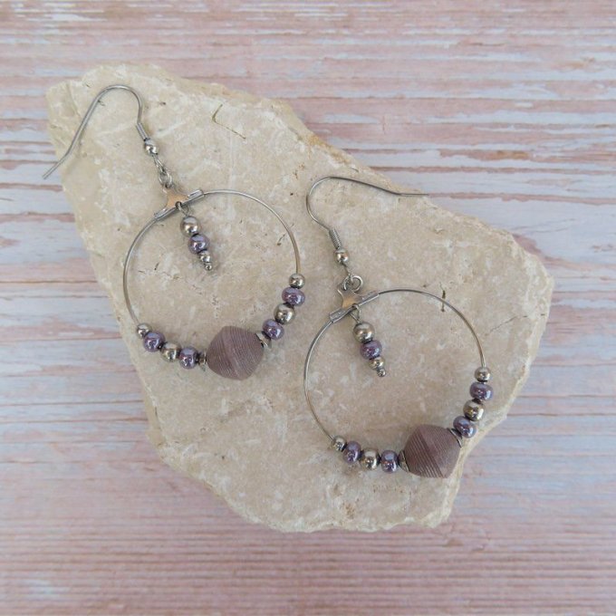 Boucles d'oreilles, créoles rondes - Mauve