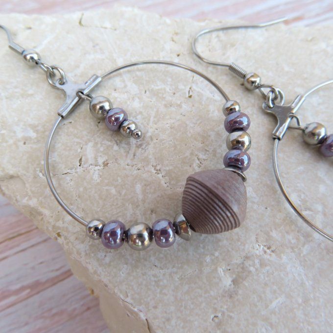 Boucles d'oreilles, créoles rondes - Mauve