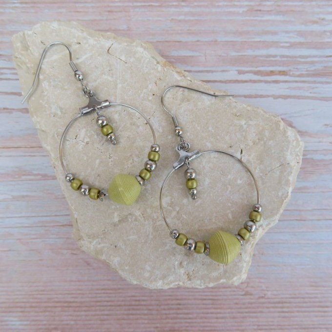 Boucles d'oreilles, créoles rondes - Vert jaune