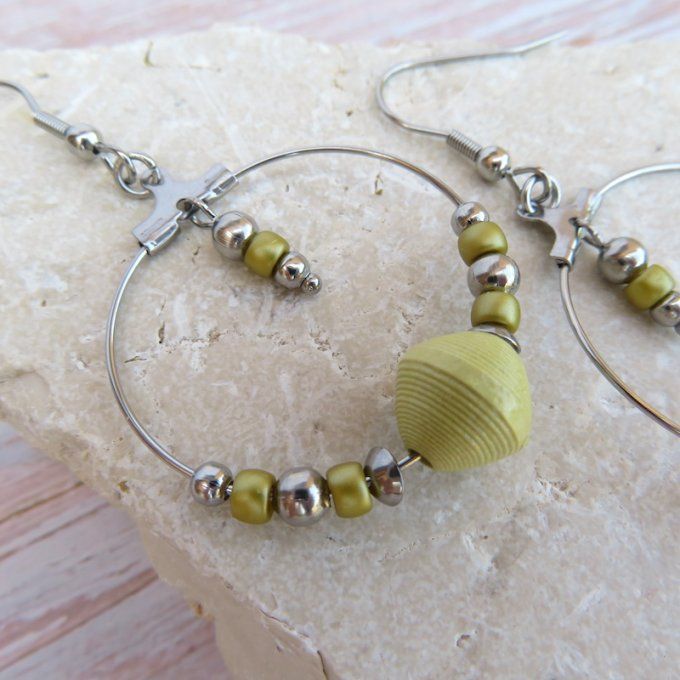 Boucles d'oreilles, créoles rondes - Vert jaune