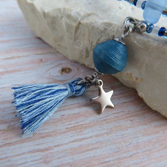 Bracelet « Tournicoti » bleu jean - étoile & cœur