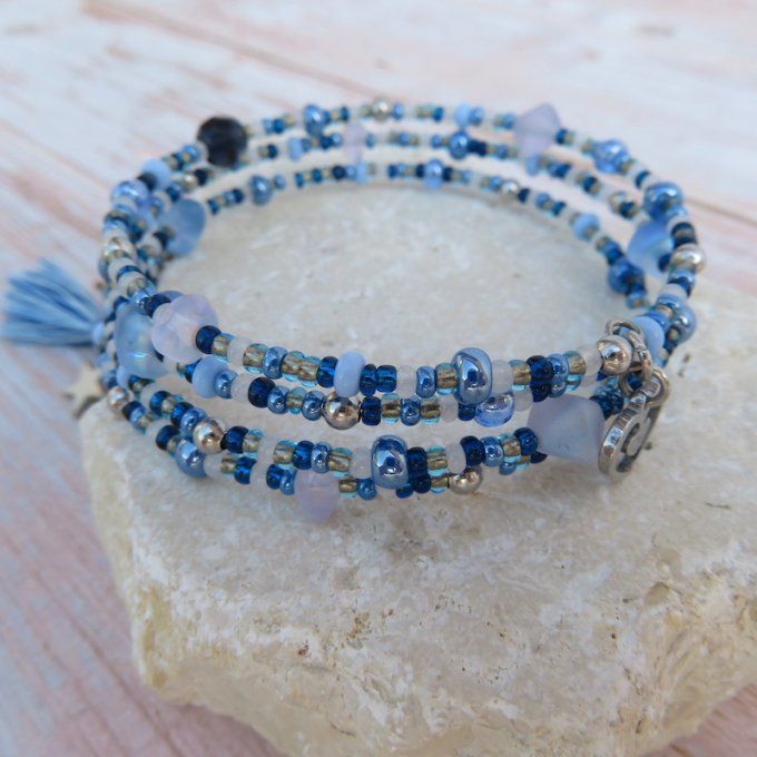 Bracelet « Tournicoti » bleu jean - étoile & cœur