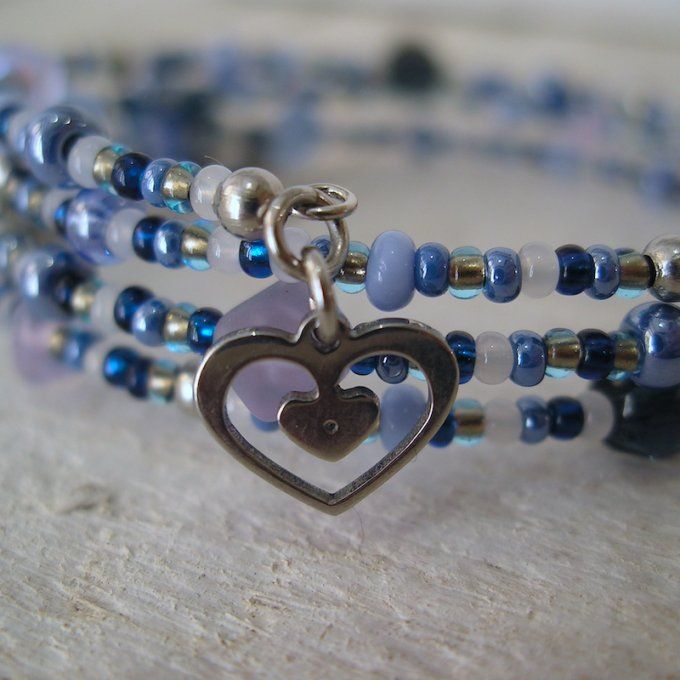 Bracelet « Tournicoti » bleu jean - étoile & cœur