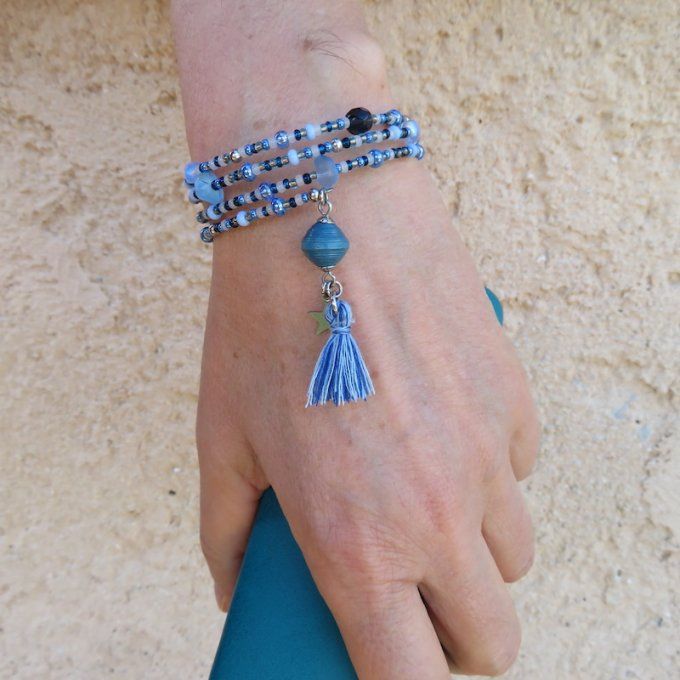 Bracelet « Tournicoti » bleu jean - étoile & cœur