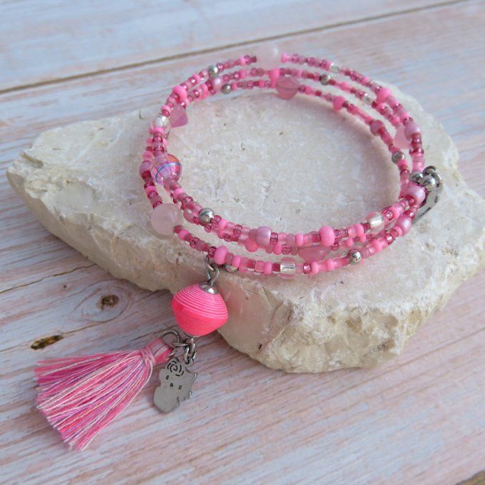Bracelet « Tournicoti » rose – chaton & cheval