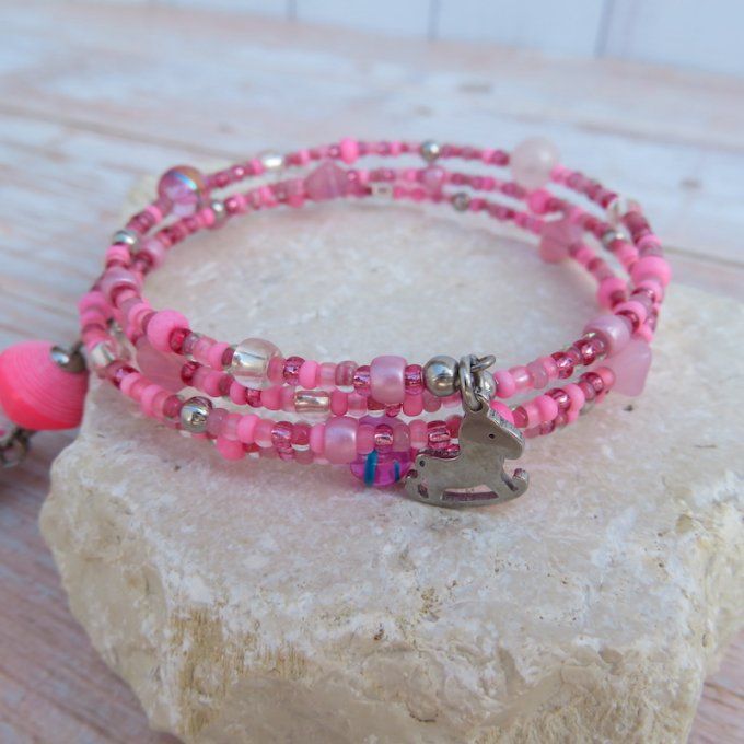 Bracelet « Tournicoti » rose – chaton & cheval