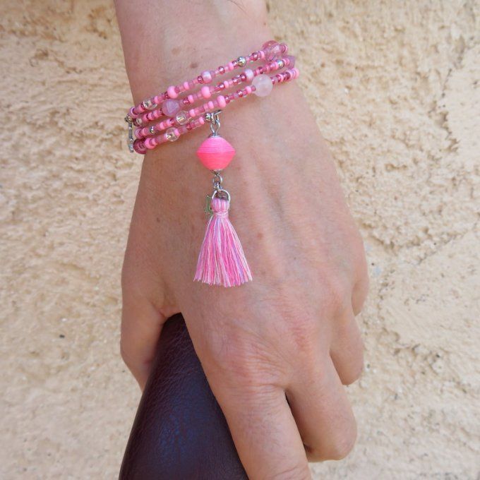 Bracelet « Tournicoti » rose – chaton & cheval