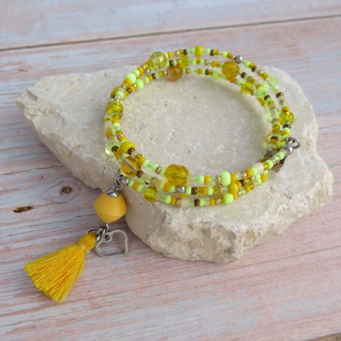 Bracelet « Tournicoti » jaune – cœur & étoile