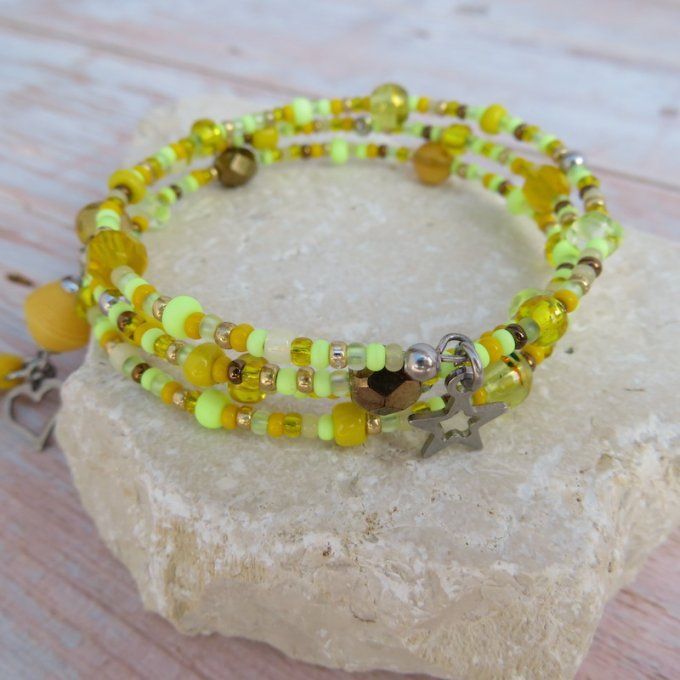 Bracelet « Tournicoti » jaune – cœur & étoile
