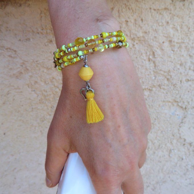 Bracelet « Tournicoti » jaune – cœur & étoile