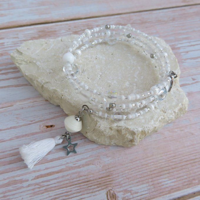 Bracelet « Tournicoti » blanc – étoile & lune