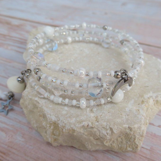 Bracelet « Tournicoti » blanc – étoile & lune