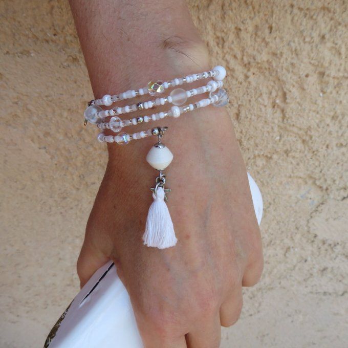 Bracelet « Tournicoti » blanc – étoile & lune