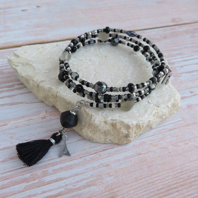Bracelet « Tournicoti » noir – Tour Eiffel & note de musique