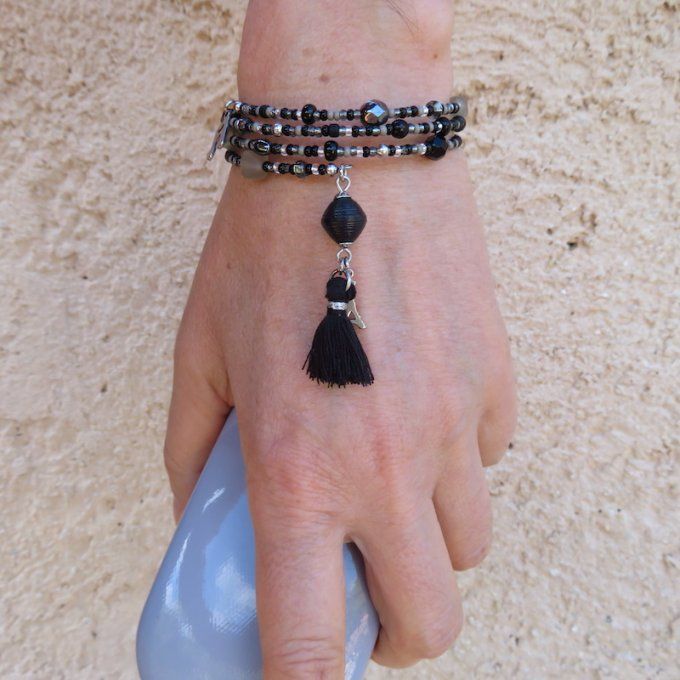 Bracelet « Tournicoti » noir – Tour Eiffel & note de musique
