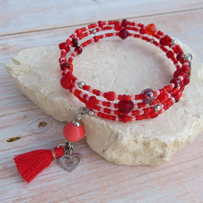 Bracelet « Tournicoti » rouge – deux cœurs