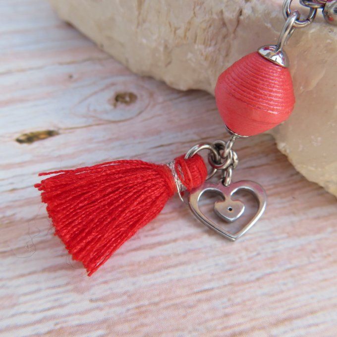 Bracelet « Tournicoti » rouge – deux cœurs