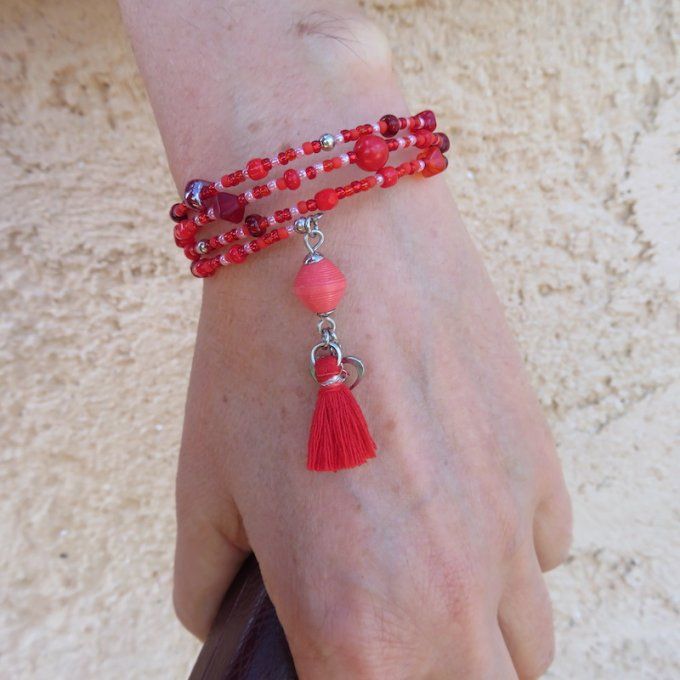 Bracelet « Tournicoti » rouge – deux cœurs