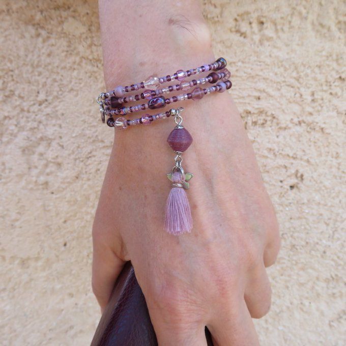 Bracelet « Tournicoti » violet améthyste - fleur & cœur