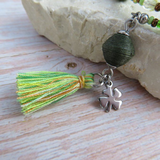 Bracelet « Tournicoti » vert foncé – trèfle & pomme ajourée
