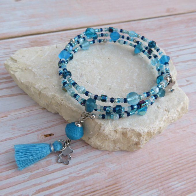 Bracelet « Tournicoti » bleu turquoise – nounours & dauphin