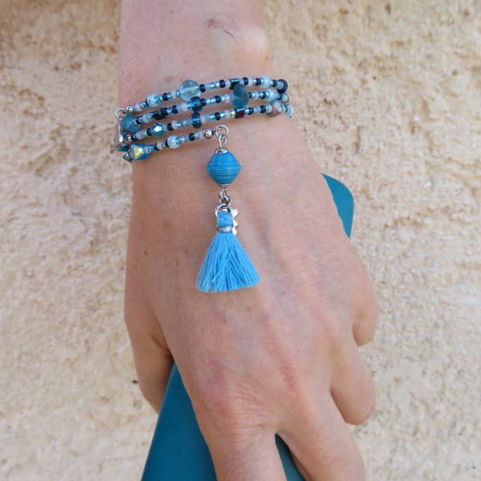 Bracelet « Tournicoti » bleu turquoise – nounours & dauphin