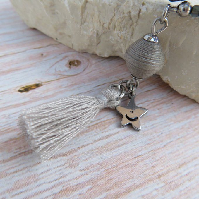 Bracelet « Tournicoti » gris – étoile sourire & étoile ajourée