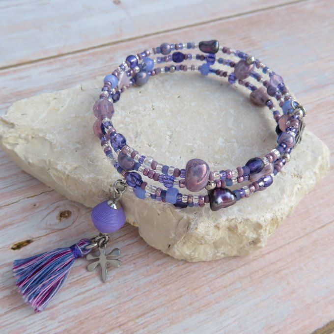 Bracelet « Tournicoti » lavande – libellule & papillon