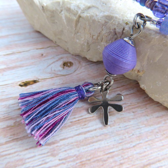 Bracelet « Tournicoti » lavande – libellule & papillon