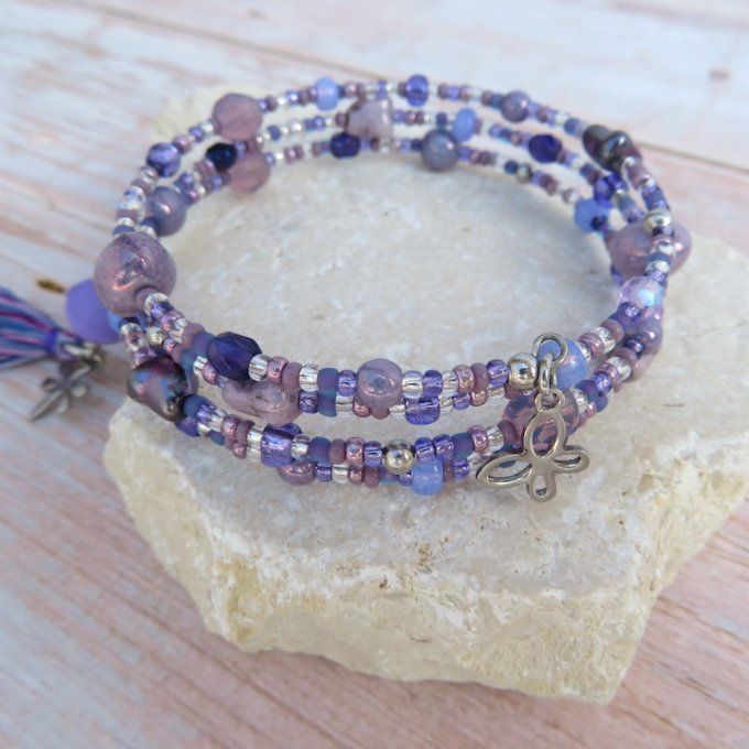 Bracelet « Tournicoti » lavande – libellule & papillon