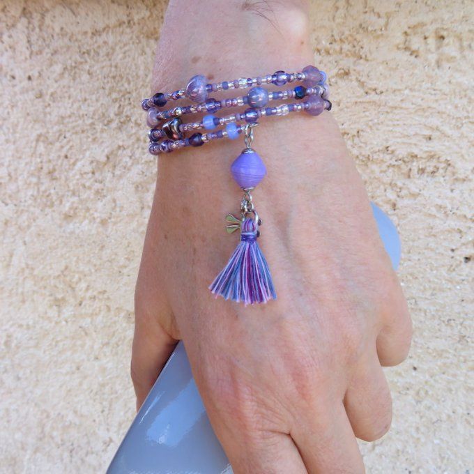Bracelet « Tournicoti » lavande – libellule & papillon